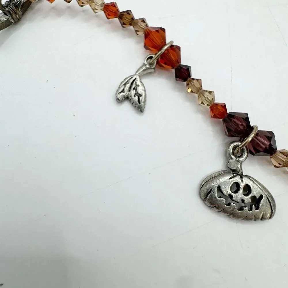 Fall Halloween Autumn Beaded Charm Bracelet Pumpkin Scarecrow Cornucopia